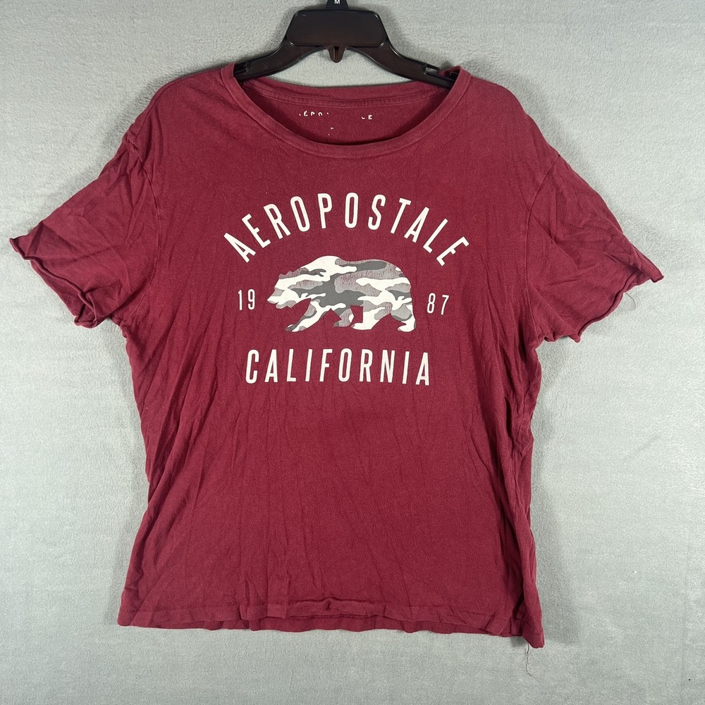 Aeropostale Women's M Burgundy California Bear Camo Graphic‎ Crew Neck T-Shirt